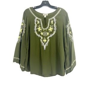 One World Live and Let Live Y2K Size Small Green Boho Fairycore Top